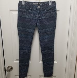 American Eagle Womens Sz 4 Stretch Feather Print Jegging Crop Zip Ankle Jeans